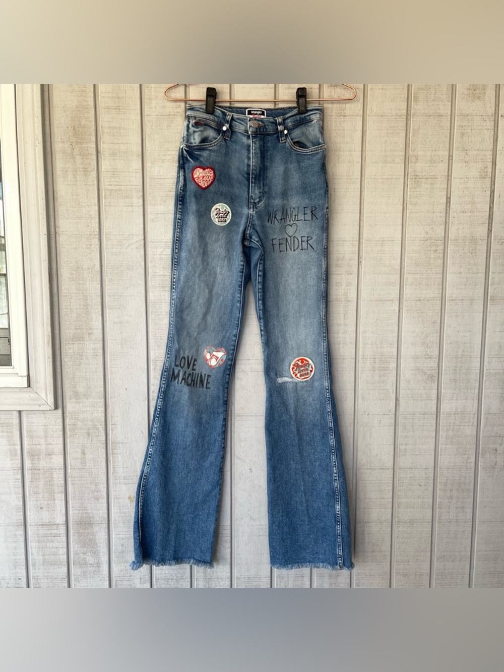 Wrangler x Fender Patch Bootcut Jeans High Rise Western 25 Statement Western